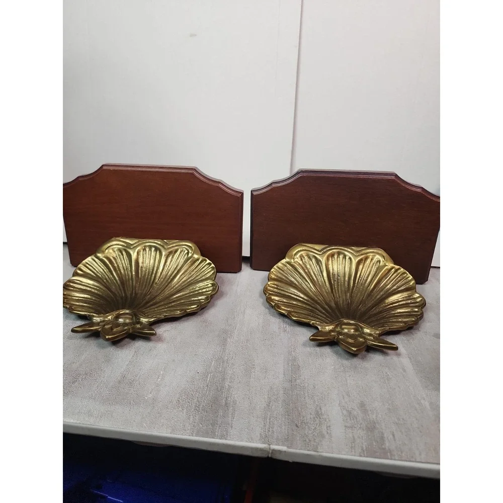 Seashell Wall Shelf Solid Brass And Wood Scallop Gold Shell Hollywood Regency